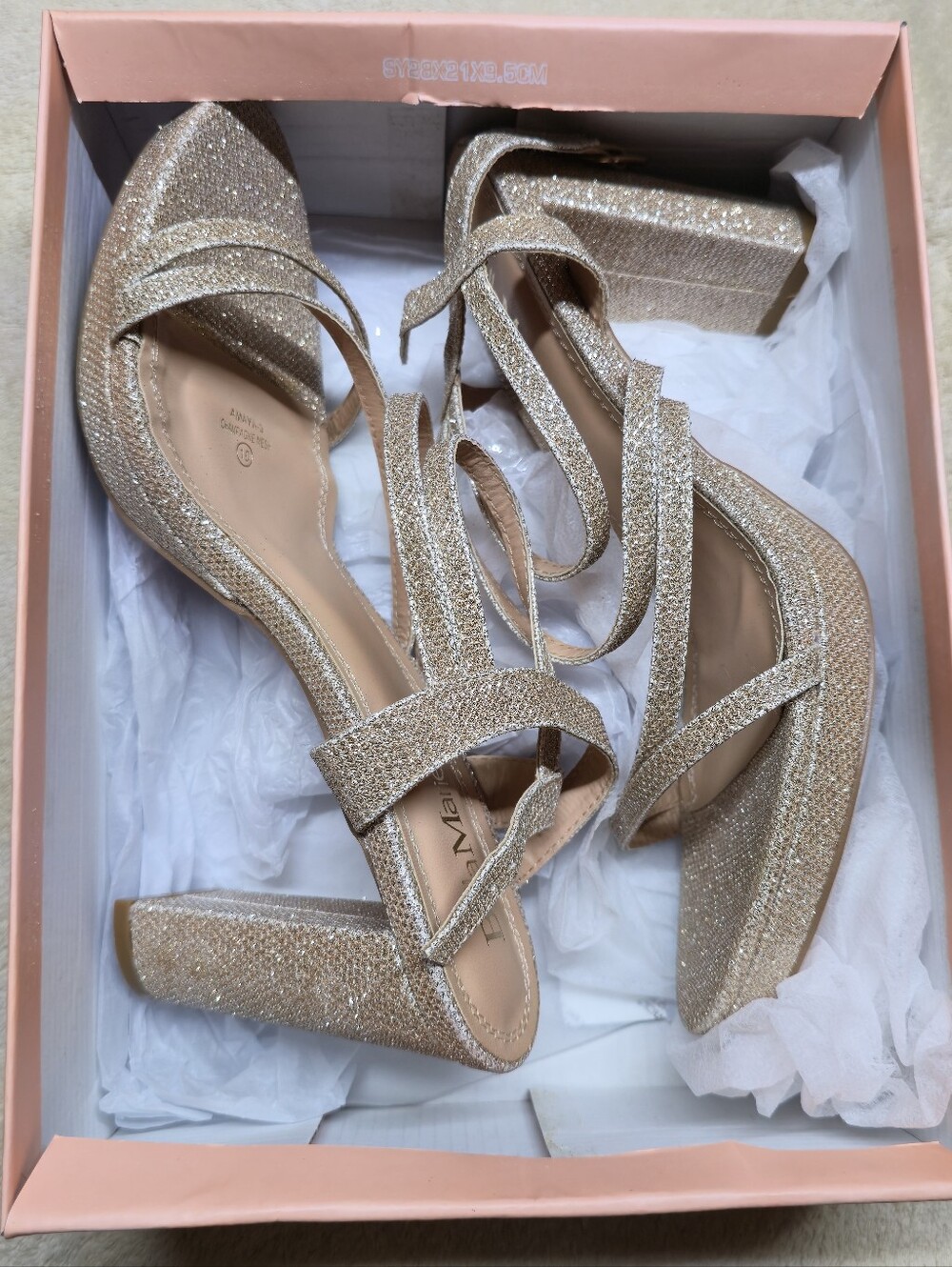 Bella Marie Size 10 Amya - 3 Champagne Mesh Glitter Gold
